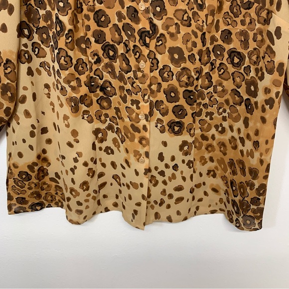Apostrophe Blouse Woman 18W  Button Down Brown Animal Print‎ Ruffle Cuff Tunic - Picture 3 of 10